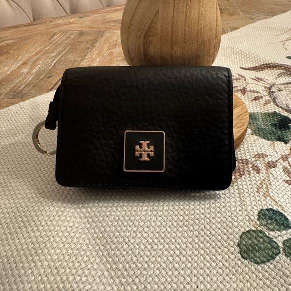 Tory Burch Black Leather Card Holder and Keychain - Picture 1 of 10